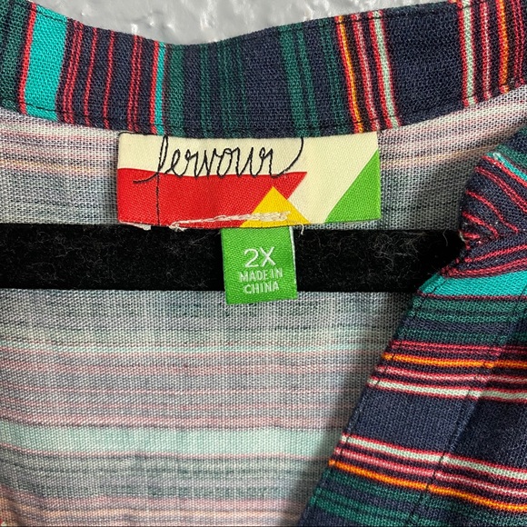 FEVOUR STRIPPED V-NECK TIE DRESS {2X} - Picture 5 of 7